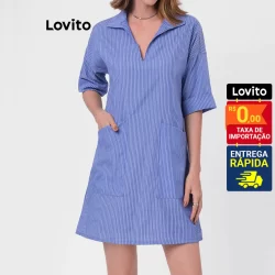 Lovito Vestido Curto Camisa Gola Manga Curta Feminino B17BRL046