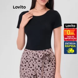 Lovito Body Manga Curta Gola Canoa Basico Feminino LB46BRL075