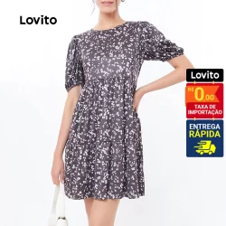 Lovito Vestido Curto Com Manga Curta Rodada Basica Feminino LB213BRL242