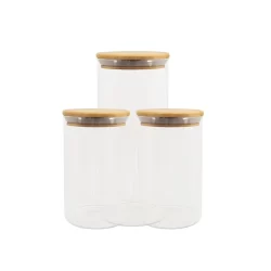 Conjunto de Potes de Vidro Herméticos com Tampa de Bambu - 3 peças