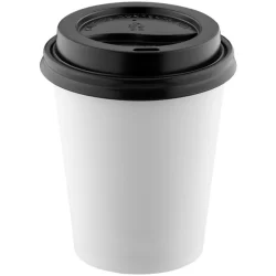 50 Copos de Papel 240 ml para Café com Tampa - bebida quente e fria branco/tampa preta...