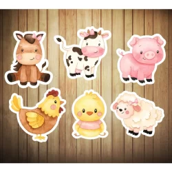 Apliques de fazendinha menina 3cm, 5cm e 8cm para decorar forminhas, toppers, latinhas, caixinhas, tubetes ou lembrancinhas no tema fazendinha rosa aquarela