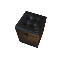 Puff Baú Estofado Decorativo Quadrado 100% MDF – Preto Corino