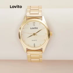 (Trendy) Lovito Relógio de Quartzo com Pulseira de Aço Inoxidável Liso LL4025 (Dourado)
