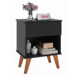 Mesa de cabeceira classic duda com 1 gaveta cor preto
