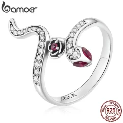 Bamoer Anel Cobra & Rose De Prata 925 Fashion Feminino SCR789-6