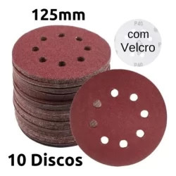 10 Lixas com Velcro 125mm 5" - Indicado para Madeira, Metais em geral e paredes de alvenaria ou gesso - Excelente durabilidade