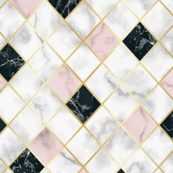 Papel De Parede Azulejo Mármore Branco Rose E Preto 2,50 mts
