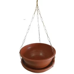 kit p/ samambaia, rosa do deserto, vaso marrom 31cm,6,6L com  prato e corrente aço grossa  60cm