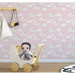 Papel De Parede Auto Colante Nuvem Infantil Quarto Meia Parede