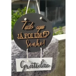 Placa Decorativa redonda Na Cordinha - Tudo Aqui Já Foi Um Sonho Gratidão Casa Sala Quarto /quadrinhos