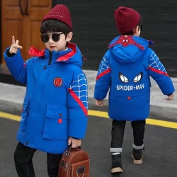 Spiderman Casaco de Inverno de Outono para Rapazes Manter a Moda Quente com Capuz 3-12 Anos Roupa Infantil