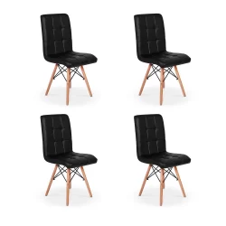 Conjunto 4 Cadeiras Eiffel Gomos Estofada Base Madeira