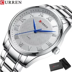 CURREN 2022 Relógio De Quartzo Simples Com Banda De Aço Inoxidável Para Negócios Marca De Luxo Prata Branco Impermeável 8409