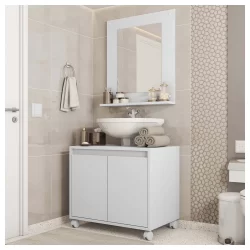Kit Conjunto Gabinete Armario Banheiro Espelho Clean Branco