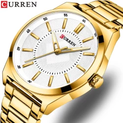 CURREN Homem Relógios Moda Aço Inoxidável Quartzo Marca Simples Luxo Ouro Branco 8407 XQ No Caixa