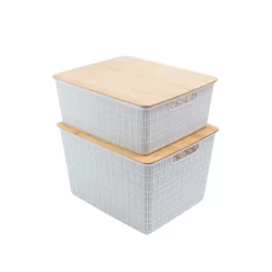 Kit 2 caixas organizadoras tampa bambu 12l/18l branco– Oikos