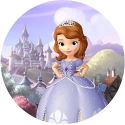 Painel de Festa Redondo Tema Princesa Sofia em Tecido C/elástico Veste Fácil