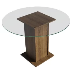 Mesa de Jantar Redonda Madesa 5325 com Tampo de Vidro - Rustic