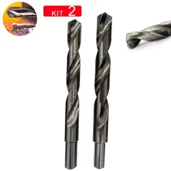 Kit Jogo 2 Brocas Aço Rápido Para Metal 14 - 15mm Haste Rebaixada Para Furar Parede Concreto - MTX