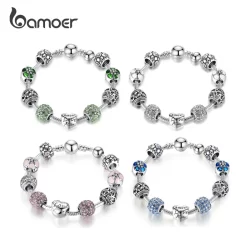 Bamoer 4 Cores Pulseira E De Encanto Com Amor Contas De Flores 18CM 20CM 21CM