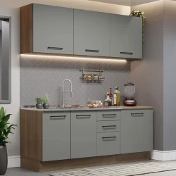 Armário de Cozinha Compacta 180cm Rustic Cinza Agata Madesa 01