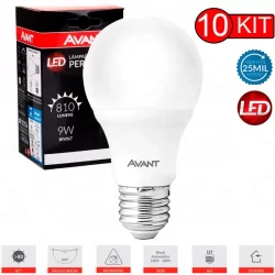 Jogo 10 Lâmpadas Led Branca 6500K Modelo Pera E27 9W Branca Bivolt Normatizada Casa Comércio - AVANT