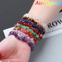 Pulseira Ametista Natural Cristal Rosa Cristal Morango Cristal Cascalho Pulseira Jóias Ágata Pulseira Corda Elástica Sorte
