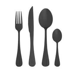 Faqueiro Inox Preto 24 Peças Jogo de Talheres Positano Black  Lyor
