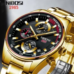 NIBOSI Relógio Masculino Moda Luxo Relógio de Quartzo Dourado à Prova D 'Água Cronógrafo Relógio Homem