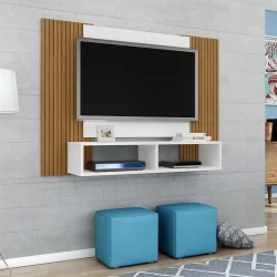 Painel para TV até 48 Pol. Navi Sala Branco/efeito Ripa