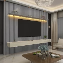 Home para TV Ripado com LED Nobre 230 Cinza Off White - Gelius