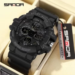 SANDA Top Relógios De Luxo Masculino Militar Relógio De Pulso Esportivo À Prova D'água Duplo Display 3168
