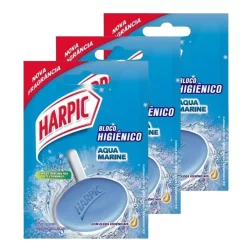 Kit com 3 Blocos Sólidos Harpic Aqua Marine 26Gr Cada