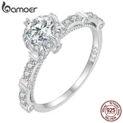 Bamoer 925 Prata 0,5ct Moissanite Ring Jóias Clássicas Moda Para Mulheres MSR023