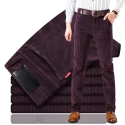 Calça De Veludo Novo Estilo De Inverno Reta Slim-Fit Half @ -