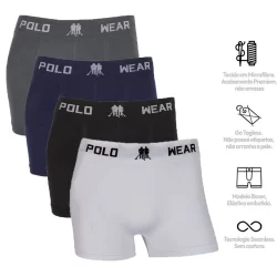 Kit C/ 4 Cuecas Boxer Polo Wear Lisa Microfibra