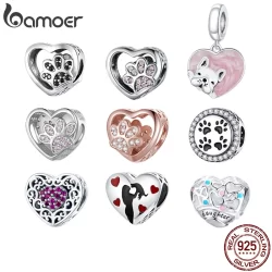 Bamoer Silver 925 PendantPet Paw Print Beads Acessórios Em Forma De Coração Vários Estilos Disponíveis Moda Presentes De Bricolage