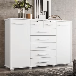 Cômoda Quarto Fontana com 7 Gavetas e 2 Portas Nature/Titanium