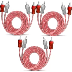 Kit 3 Cabo RCA 1 Metro Dupla Blindagem Injetado 4mm Vermelho