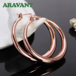 Aravant 925 Prata 35mm Rose Gold Hoop Brincos Para Mulheres Jóias De Moda Feminina