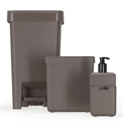 Kit 3pcs Organizador Pia Cozinha Porta Detergente Dosador Lixeira de Bancada e 15 Litros Coza