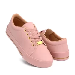 Tênis Feminino Casual Nude ou Branco com listra Dourada Sapato sapatenis