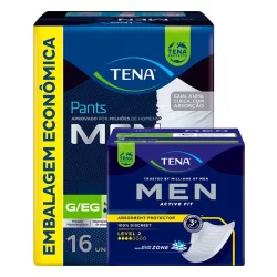 Kit Absorvente Protetor Masculino Tena Men Active Fit 10 Unidades + Cueca Descartável Tena Pants Men G/EG 16 Unidades