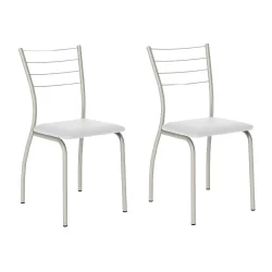 Conjunto 2 Cadeiras 1700 Tubo Prata Napa Branca Carraro