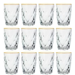 Jogo De Copos De Vidro Diamond Fio De Ouro 270ml 12 Peças - Lyor