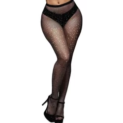 Meia Calça Arrastão Strass Brilho Sexy Fantasia Preta