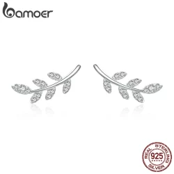 Brinco Feminino De Prata Esterlina 925 Folha Bamoer BSE031