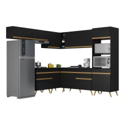 Cozinha Completa de Canto Veneza GB Multimóveis MP2070 com Armário e Balcão Preta
