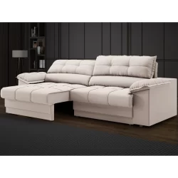 Sofá com Carregador USB Retrátil Reclinável Mimo 2,30m Velosuede Areia - NETSOFAS